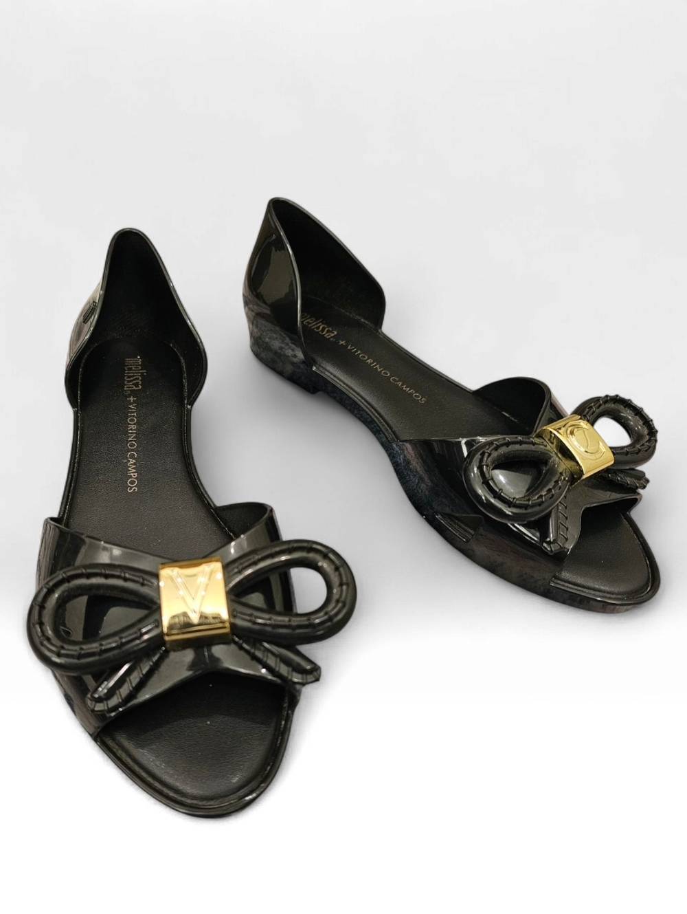 MELISSA + VITORINO CAMPOS Seduction Black Jelly D'Orsay Bow Sandals US 7M